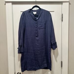 CJ Laing Navy Linen Tunic Dress Cover Up Size XL